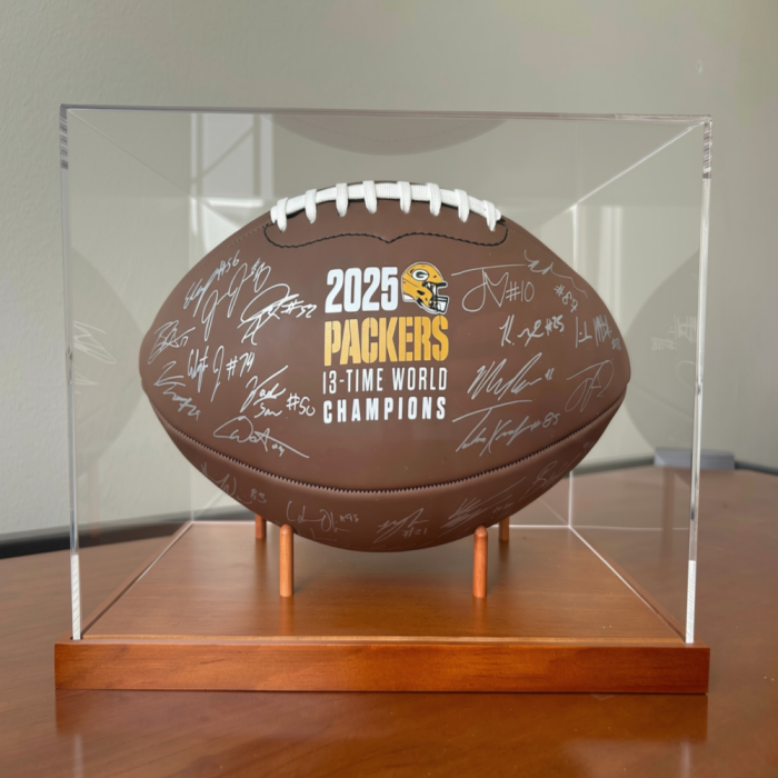 Autographed Green Bay Packers Football with Display Case